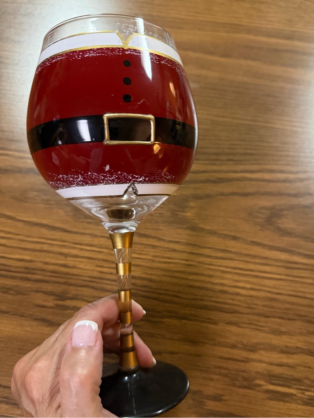Pier 1 Red Santa Belt Wine Glass with Gold Accents